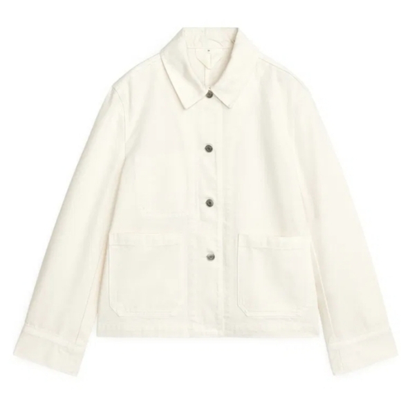 Arket Cotton Denim Chore Coat Jacket, White/Cream, M - Picture 3 of 13